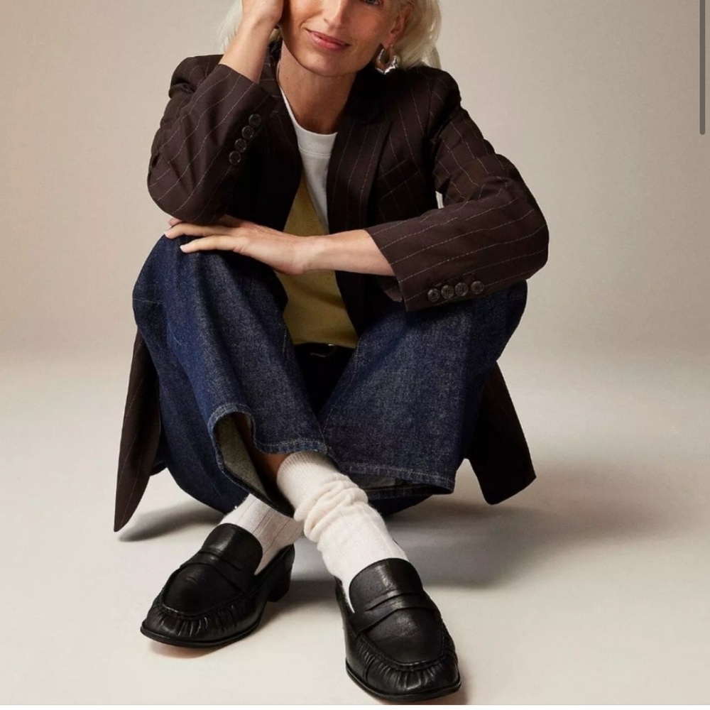 Brand New In Box J.Crew Black Ruched Leather Slip-On Loafers - Picture 2 of 8